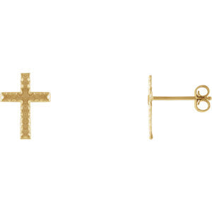 14K Yellow 13x9mm Cross Earrings