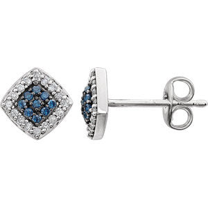 14K White 1-5 CTW Blue & White Diamond Cluster Earrings