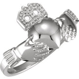 14K White 12x14mm Ladies Claddagh Ring