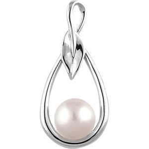 14K White 7mm Freshwater Cultured Pearl Pendant