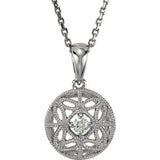 14K White 1-10 CTW Diamond Filigree Pendant