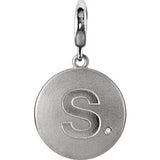 Sterling Silver Block Initial "J" Disc Charm with .005 CTW Diamond Accent