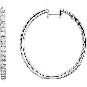 14K White 5 CTW Diamond Hinged Inside-Outside Hoop Earrings