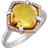 Sterling Silver Rose Gold Plated Citrine & 1/8 CTW Diamond Ring Size 6