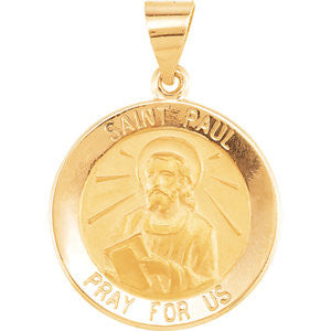 14K Yellow 14.75mm Round Hollow St. Paul Medal