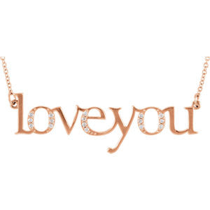 14K Rose .08 CTW Diamond "Love You" 18" Necklace