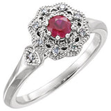 14K White Ruby & 1/10 CTW Diamond Ring