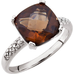 14K White .08 CTW Diamond & 10x10mm Smoky Quartz Ring