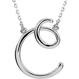 Sterling Silver "F" Script Initial 16" Necklace