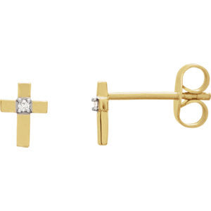 14K Yellow .01 CTW Diamond Cross Earrings