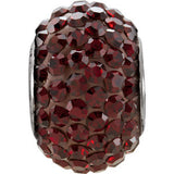 Sterling Silver 12x8mm Garnet-Colored Crystal Pave' Bead