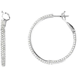 14K White 2 CTW Diamond Inside-Outside Hoop Earrings