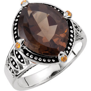 Smoky Quartz, Citrine & Madeira Citrine Granulated Design Ring