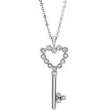 14K White 1-10 CTW Diamond Heart Key Necklace