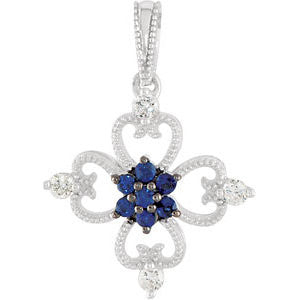 Sterling Silver Sapphire & 1-10 CTW Diamond Pendant