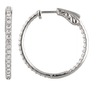 14K White 1 CTW Diamond Inside-Outside Hoop Earrings