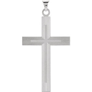 14K White 18x12mm Cross Pendant with Design