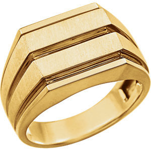 14K White Men's Grooved Signet Ring