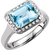 14K White 1-8 CTW Diamond & 9x7mm Aquamarine Ring