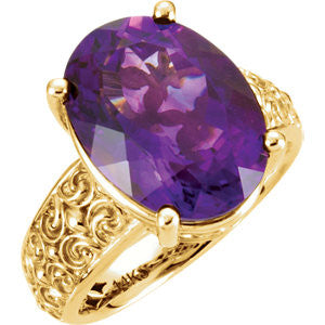 14K Yellow 16x12mm Amethyst Sculptural-Inspired Ring