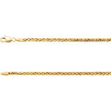 14K Yellow 3mm Hollow Wheat 16" Chain