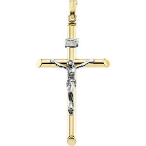 14K Yellow & White 32x19mm Hollow Crucifix Pendant