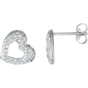 14K White 1-4 CTW Diamond Heart Earrings