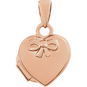 14K Yellow Heart Embossed Bow Locket