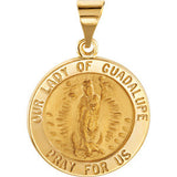 14K Yellow 15mm Round Hollow Our Lady of Guadalupe Medal