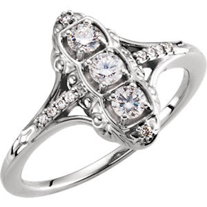 14K White 1/3 CTW Diamond 3 Stone Ring