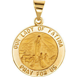 14K Yellow 15mm Round Hollow Fatima Medal