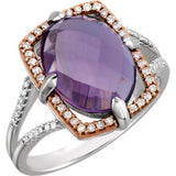 Sterling Silver Rose Gold Plated Amethyst & 1/5 CTW Diamond Ring Size 6