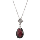 14K White 12x8 Garnet & .04 CTW Diamond 18" Necklace