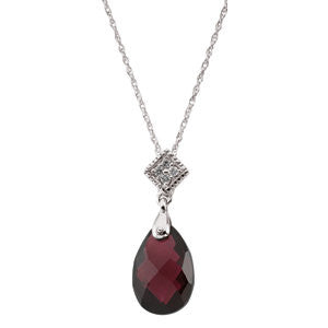 14K White 12x8 Garnet & .04 CTW Diamond 18" Necklace