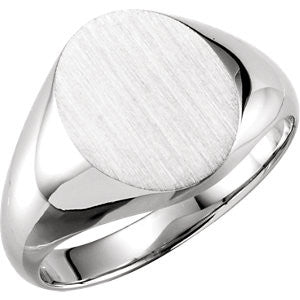 Sterling Silver 14x12mm Solid Oval Men's Signet Ring