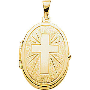 14K Yellow 22x17mm Oval Cross Locket