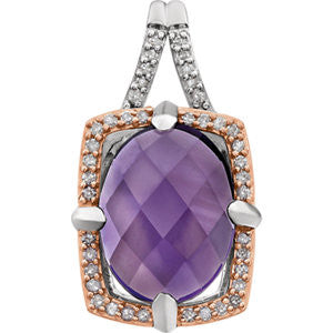 Sterling Silver Rose Gold Plated Amethyst & 1-6 CTW Diamond Pendant