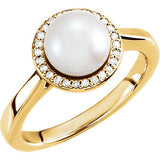 14K Yellow Freshwater Cultured Pearl & .08 CTW Diamond Halo-Style Ring