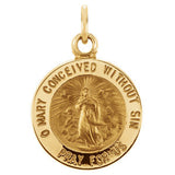 14K Yellow 22mm Round Immaculate Conception Medal