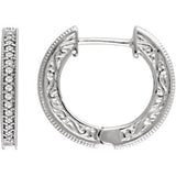 14K Yellow 1/5 CTW Diamond Milgrain Hoop Earrings