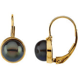 14K Yellow 7-7.5mm Black Freshwater Cultured Pearl Lever Back Earrings