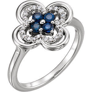 14K White Blue Sapphire & 1/10 CTW Diamond Clover Ring