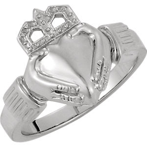 14K White 14.5x10.5mm Ladies Claddagh Ring