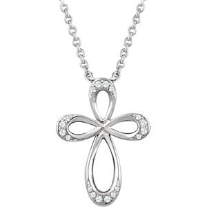 Sterling Silver 1-10 CTW Diamond Cross 18" Necklace