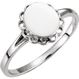 14K White Oval Signet Ring