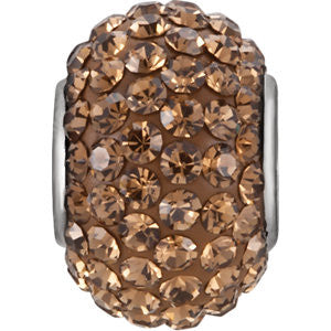 Sterling 12x8mm Smoky Topaz-Colored Crystal Pave' Bead