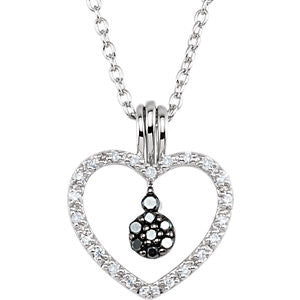 Sterling Silver 1-6 CTW Black & White Diamond Heart 18" Necklace