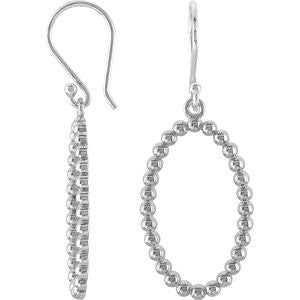 Sterling Silver Oval Beaded Design Earrings