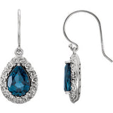 14K White London Blue Topaz Sculptural-Design Dangle Earrings