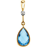 14K Yellow Swiss Blue Topaz & .015 CTW Diamond Pendant